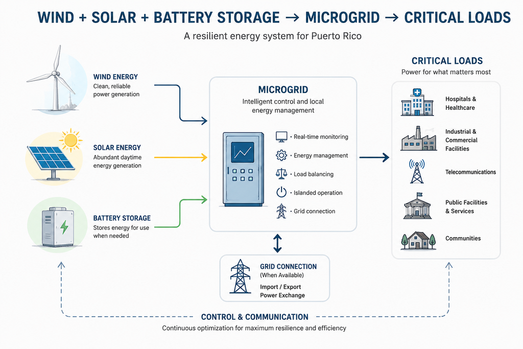 Wind solar and battery microgrid for Puerto Rico energy resilience