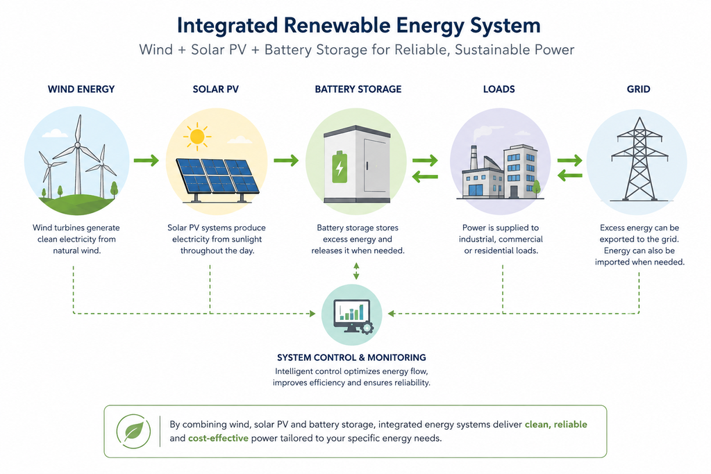 Wind, solar PV and battery storage integrated energy system
